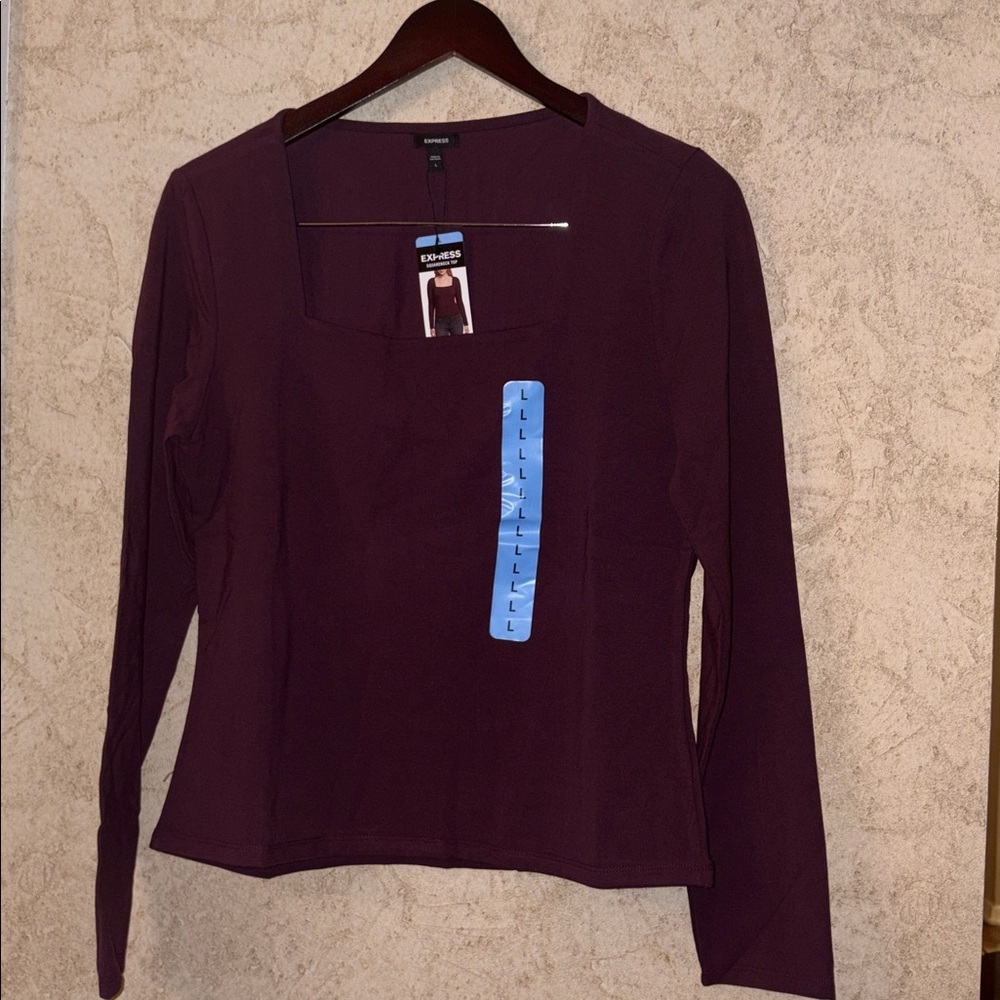 Express Burgundy Long Sleeve Square Neck Top - Picture 2 of 7